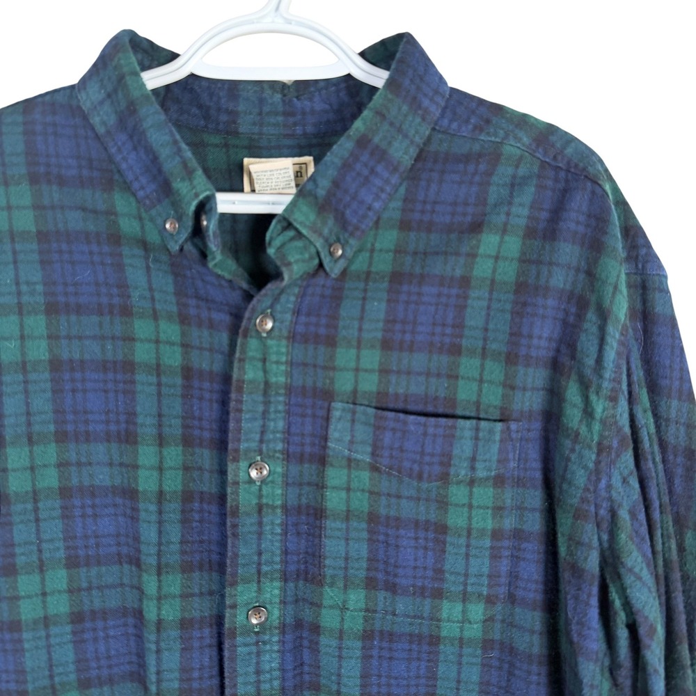 LL Bean Scotch Plaid Flannel Shirt Mens XL Black Watch Cotton Traditional Fit